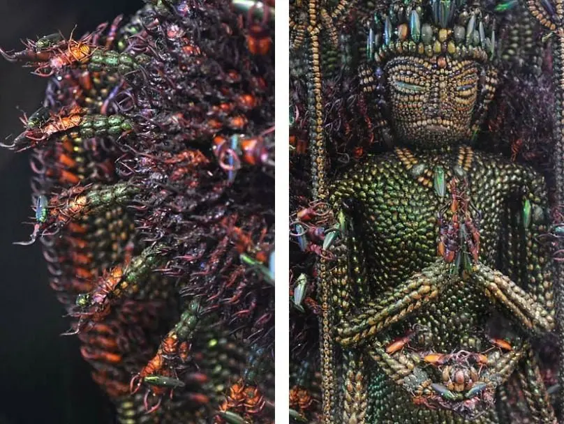 A Sculpture of a Buddhist Deity Made From 20,000 Beetles