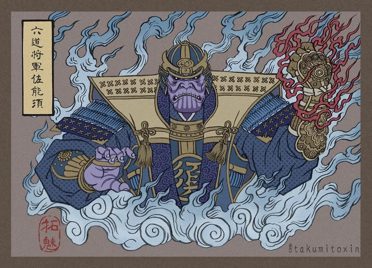 Avengers Endgame Characters Rendered in Ukiyo-e Style by Illustrator Takumi
