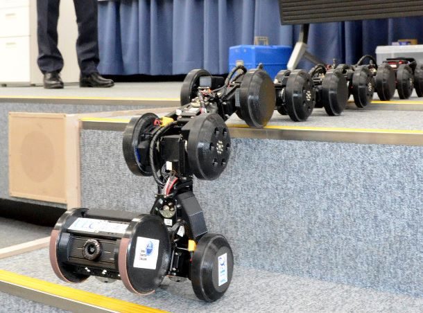 Snake-like robot that can climb stairs unveiled at university in Tokyo